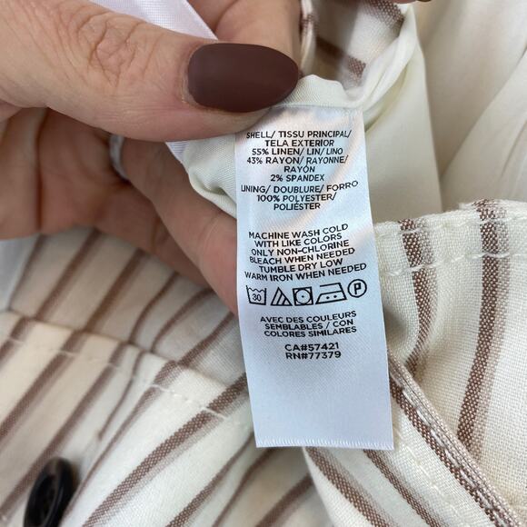NWT Ann Taylor Beige Tan Striped Linen Blend Belted A-Line Cargo Skirt Size 6 - Picture 8 of 9
